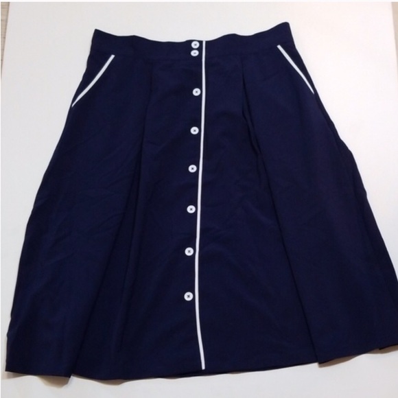 NEW: HP🥳ModCloth A-Framed Full Navy Skirt w/White Piping Trim | HIGH QUALITY | - Picture 6 of 15